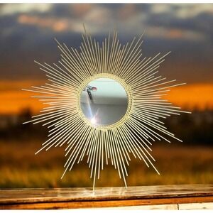 Pier 1 Imports 15" Mid-Century Style Radiant Gold Starburst Sunburst Mirror